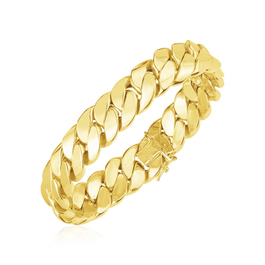 14k Gold High Polish LA Cubana Link Bracelet (14.00 mm)