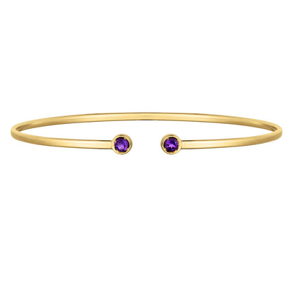 14K Yellow Gold Amethyst Open Cuff Bangle (2.00 mm)