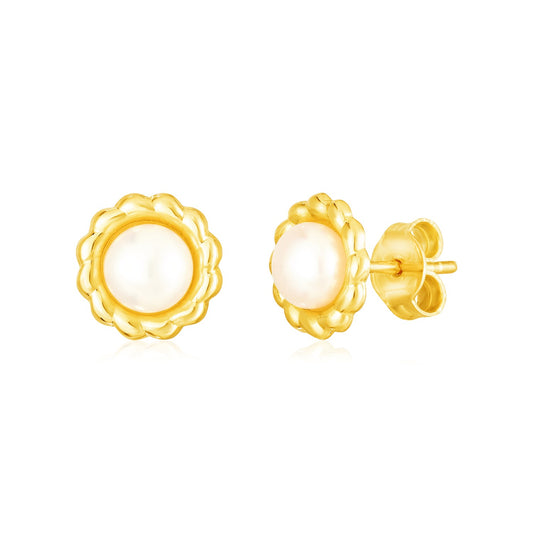 14k Gold Flower Stud Earrings w/Pearls