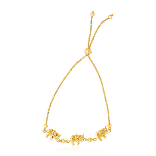14k Gold Elephant Station Lariat Style Bracelet (1.00 mm)