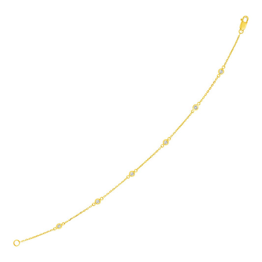 14k Gold 7-inch Bracelet w/Diamond Stations (3.30 mm)