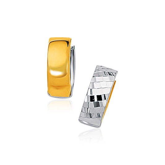14k Two-Tone Gold Polished & Textured Hoop Style Earrings