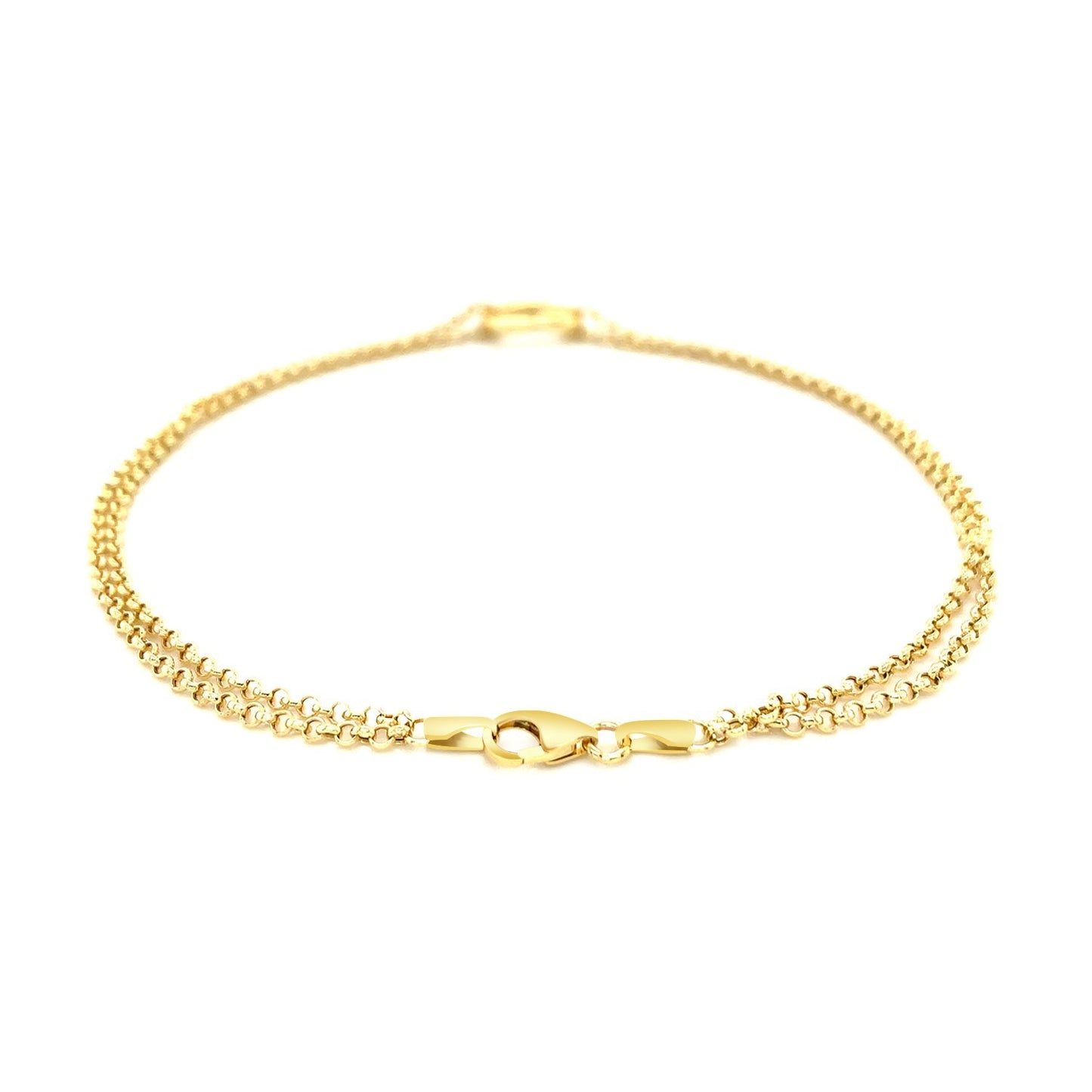 10k Gold Double Rolo Chain Anklet w/Open Heart Station