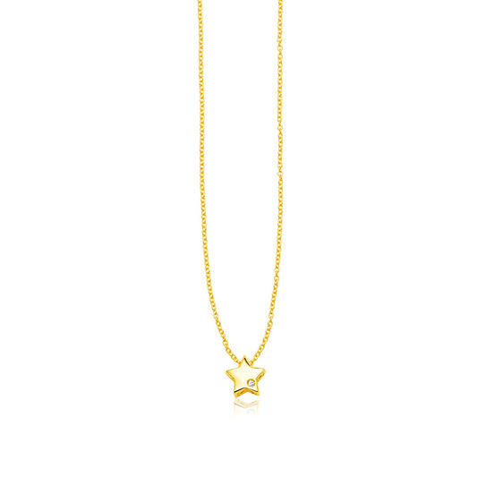 14k Gold Polished Star Necklace w/Diamond