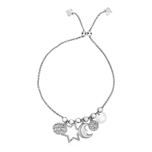 Adjustable Bead Bracelet w/Celestial Charms in Sterling Silver