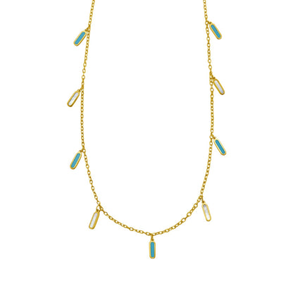 14K Yellow Gold Turquoise And MOP Inlay Station Necklace