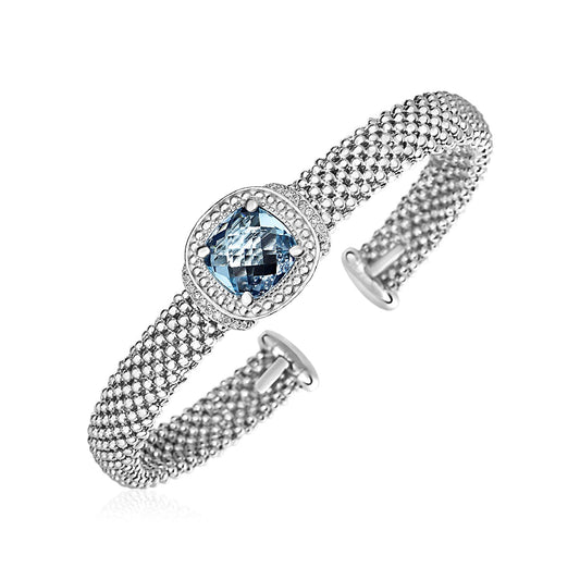 Blue Topaz & 1/10 Ct. Diamonds Popcorn Texture Cuff Bangle