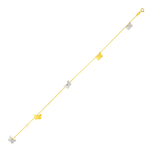 14k Two Tone Gold Anklet w/Butterflies