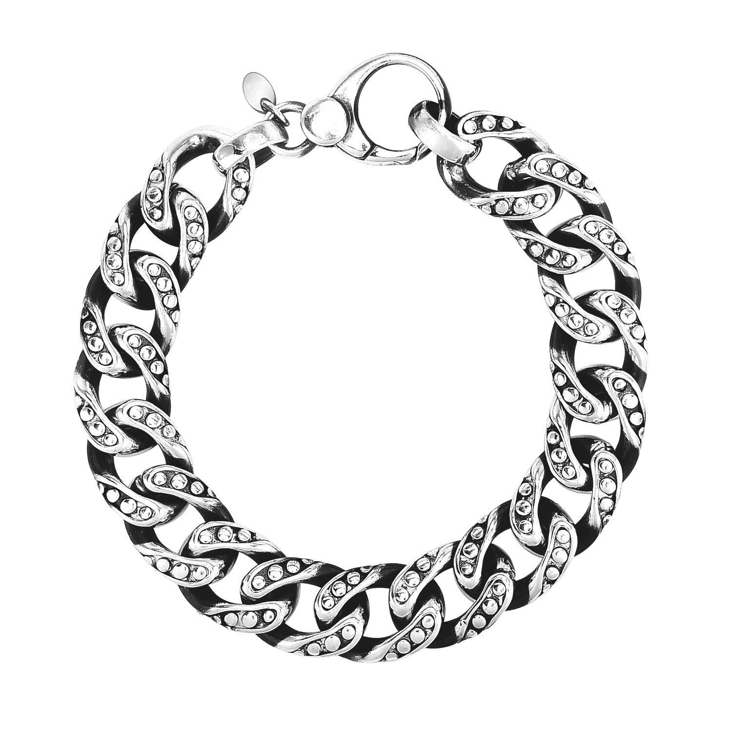 Sterling Silver Gunmetal Finish Cuban Link Bracelet w/Dots
