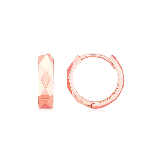 Rose Gold Diamond Motif Faceted Huggie Earrings