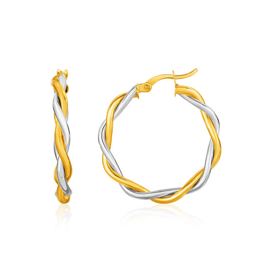 Two-Tone Twisted Wire Round Hoop Earrings