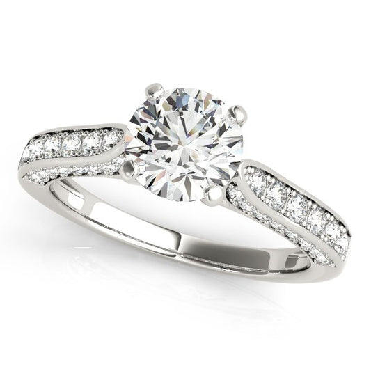 14k White Gold Round Cathedral Diamond Engagement Ring (1.50 cttw)