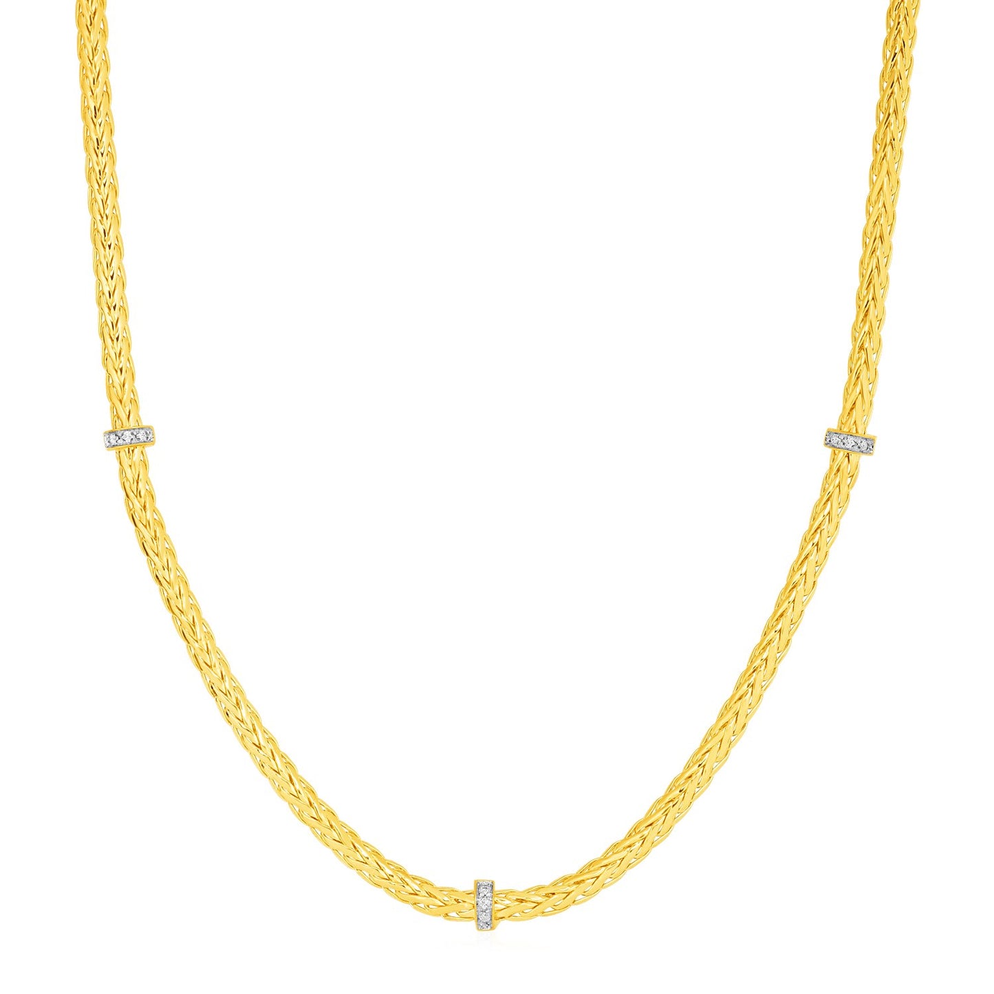 Woven Rope Necklace with Diamond Accents in 14k Gold