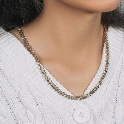 14k Gold White Pave High Polish Modern Lite Miami Cuban Chain 6.50 mm