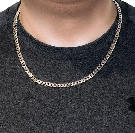 14k Gold White Pave High Polish Modern Lite Miami Cuban Chain 6.50 mm