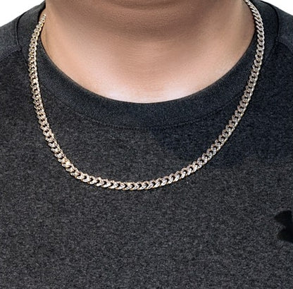14k Gold White Pave High Polish Modern Lite Miami Cuban Chain 6.50 mm