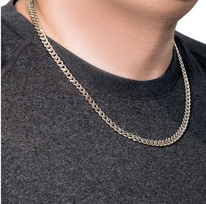 14k Gold White Pave High Polish Modern Lite Miami Cuban Chain 6.50 mm
