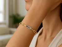 14k Yellow Gold inch Paperclip Chain Bracelet w/Three Diamond Links (2.00 mm)