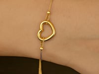 Adjustable Bracelet w/Shiny Open Heart in 14k Gold (1.00 mm)
