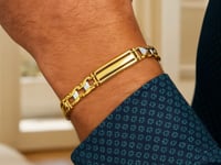 14k Two-Tone Gold Fancy Bar Style Men's Bracelet w/Curved Connectors (9.65 mm)