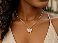 Gold High Polish Butterfly Peral Paste Necklace