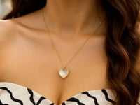 14k Gold High Polish Heart Pearl Paste Necklace