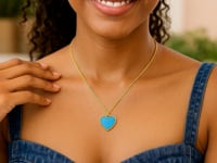 14k Gold High Polish Heart Turquoise Paste Necklace