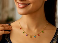 14k Gold Cable Chain Necklace w/Round Multi-Tone Charms
