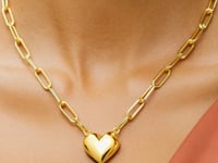 14k Gold Paperclip Chain Necklace w/Puffed Heart